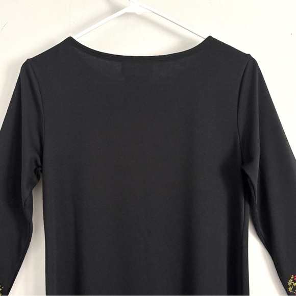 NEW Natori x Saks Fifth Avenue Black 3/4 Sleeve Maxi Shirt Dress Embroidered Sm - Picture 7 of 7